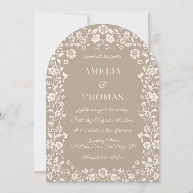 Floral Wedding Beige Neutral Invitation (Front)