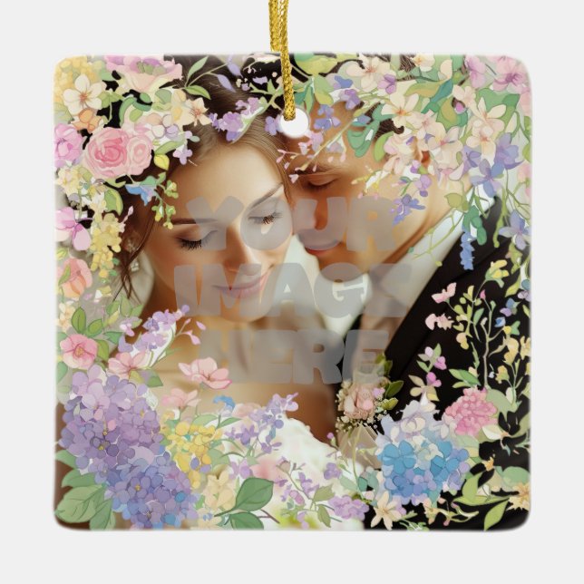Floral Wedding Border Customisable Image Ceramic Ornament (Front)