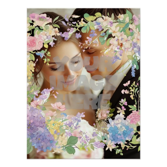Floral Wedding Border Customisable Image Poster (Front)