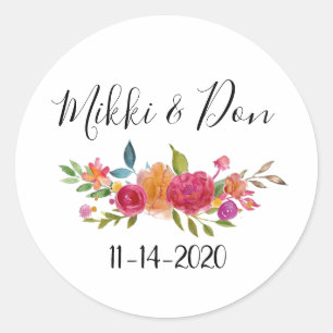 Floral Wedding Classic Round Sticker