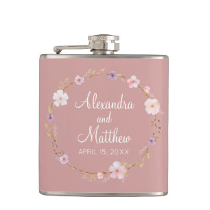 Floral Wedding Crown Hip Flask