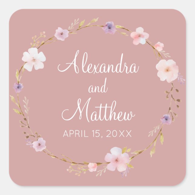 Floral Wedding Crown Square Sticker (Front)
