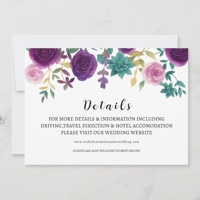  FLORAL Wedding Details Card (Front)
