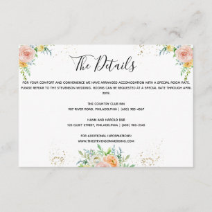 Floral wedding details insert card gold dusk pink
