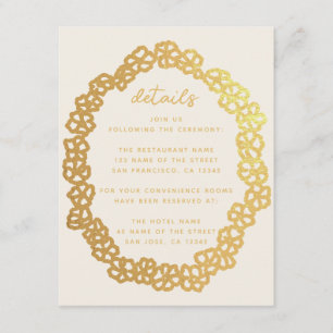 Floral Wedding Details Ivory Faux Gold Foil Wreath Enclosure Card