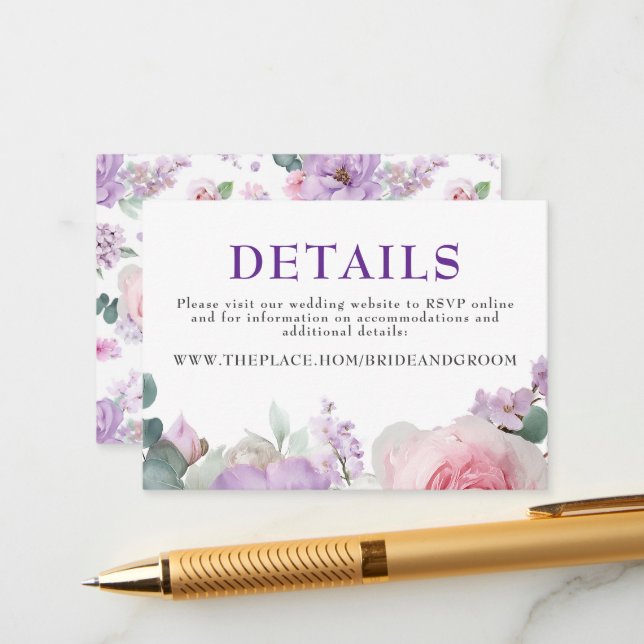 Floral Wedding Details Small Enclosure Card (Front/Back In Situ)