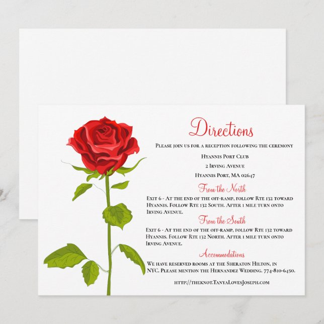 Floral Wedding Directions Red Rose Botanical Invitation (Front/Back)