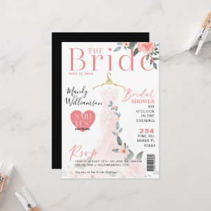 Floral Wedding Dress Bridal Shower Magazine Cover Invitation