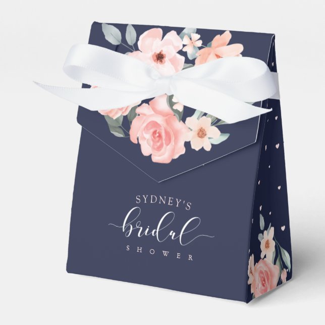 Floral Wedding Dress Navy Bridal Shower Favour Box (Front Side)