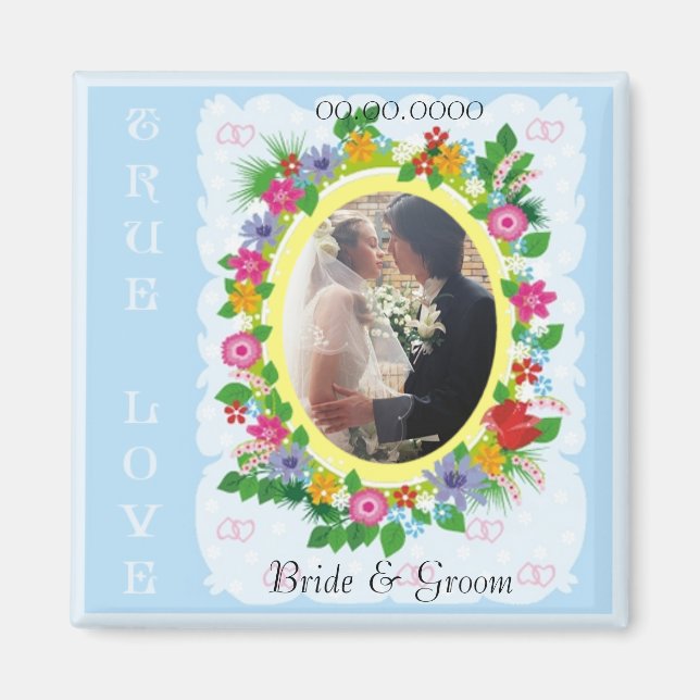Floral Wedding, Engagement, Anniversary Frame Magnet (Front)