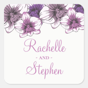 Floral Wedding Engagement Purple Orchid Flowers Square Sticker