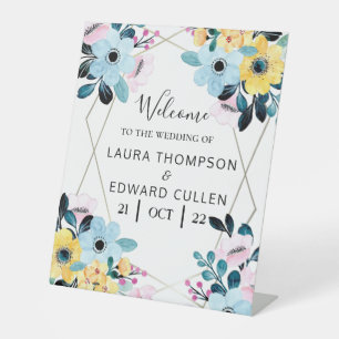  floral wedding entrance venue board pedestal sign