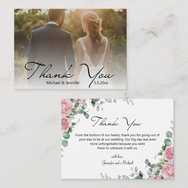 floral wedding faded photo budget thank you card (Front/Back)