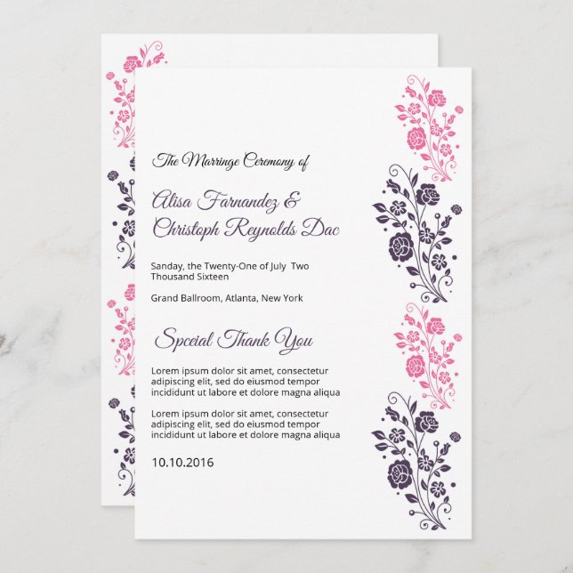 Floral Wedding Fan Program Template (Front/Back)