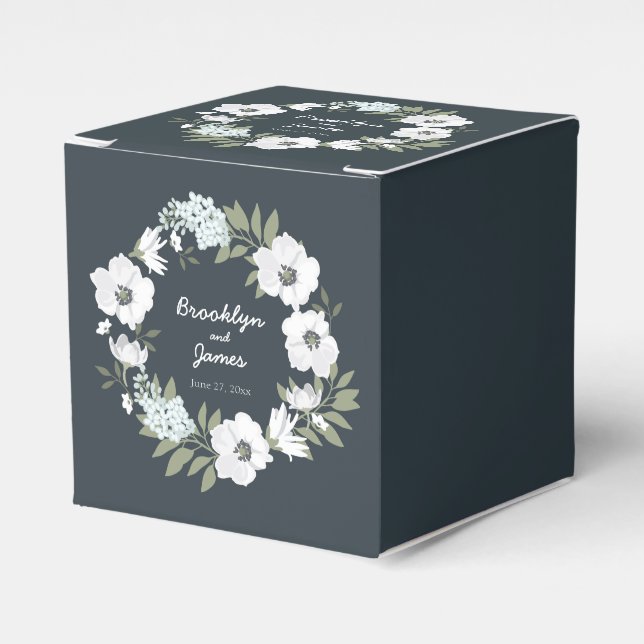 Floral Wedding Favour Boxes With White Wreath (Front Side)