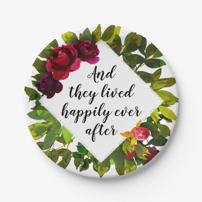 Floral Wedding Favour Happily Ever After Paper Plate (Front)