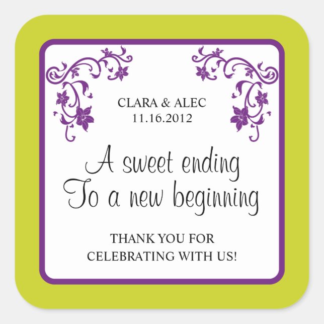 Floral Wedding Favour Sticker (Front)