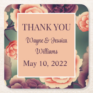 Floral Wedding Favour/Thank You Square Paper Coaster