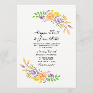 Floral Wedding Flowers Purple Peach Invitations
