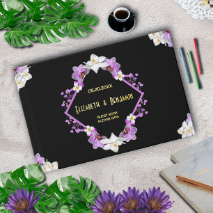Floral Wedding Flowers Watercolor Gold Custom  Guest Book