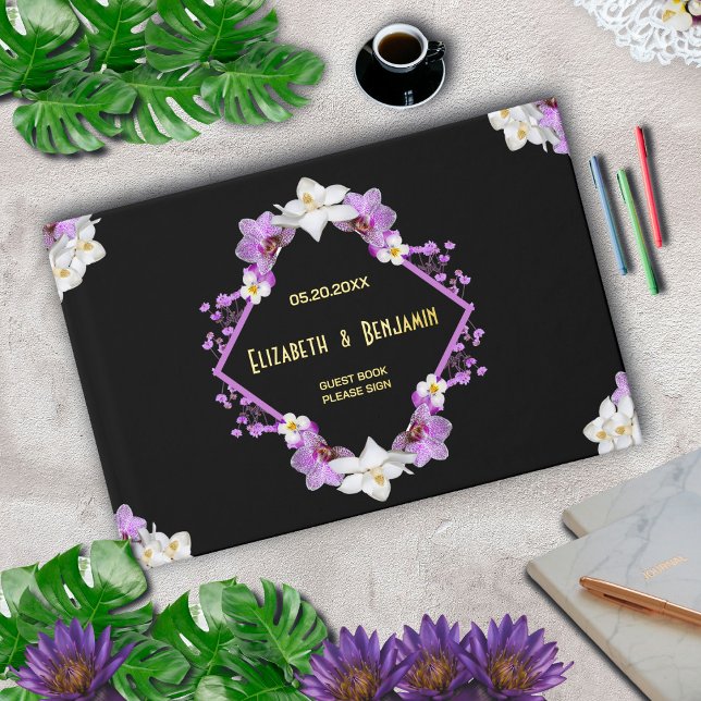 Floral Wedding Flowers Watercolor Gold Custom  Guest Book (Floral Wedding Flowers Watercolor Gold Custom Guest Book has a modern floral design.)
