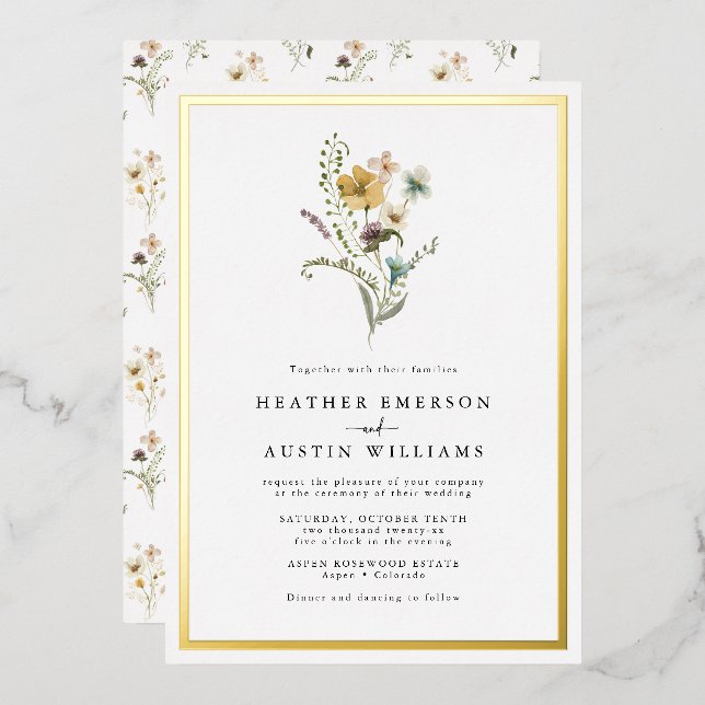 Floral Wedding Foil Invitation (Front/Back)