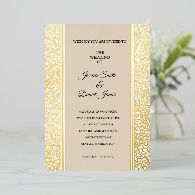Floral Wedding  Foil Invitation (Standing Front)