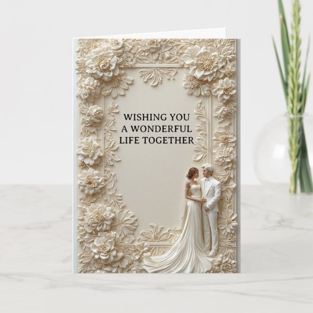 Floral Wedding Frame Relief With Bride And Groom Card (Front)