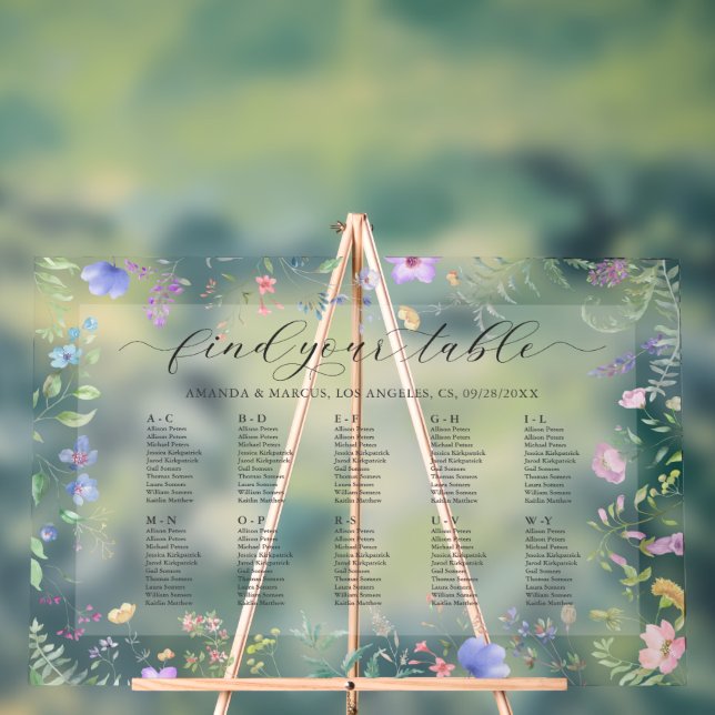 Floral Wedding Frame Seating Chart Alphabetised. (Neutral)