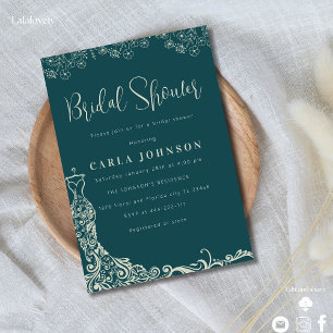 Floral wedding gown bridal shower  invitation