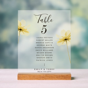 Floral Wedding Guest Names Table Number Frosted Acrylic Sign