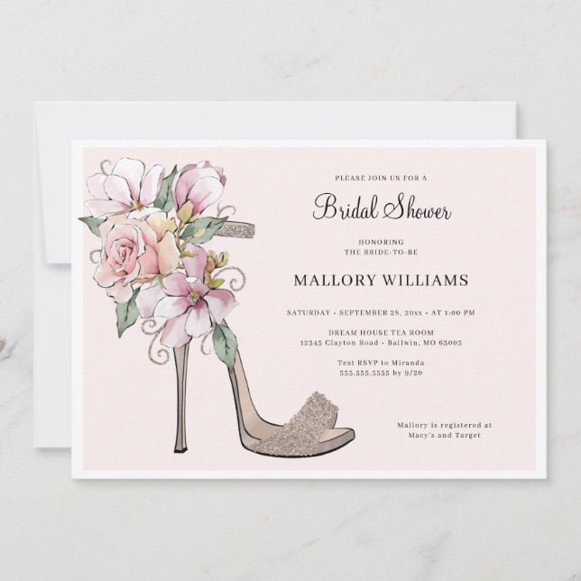 Floral Wedding Heels Bridal Shower Invitation (Front)