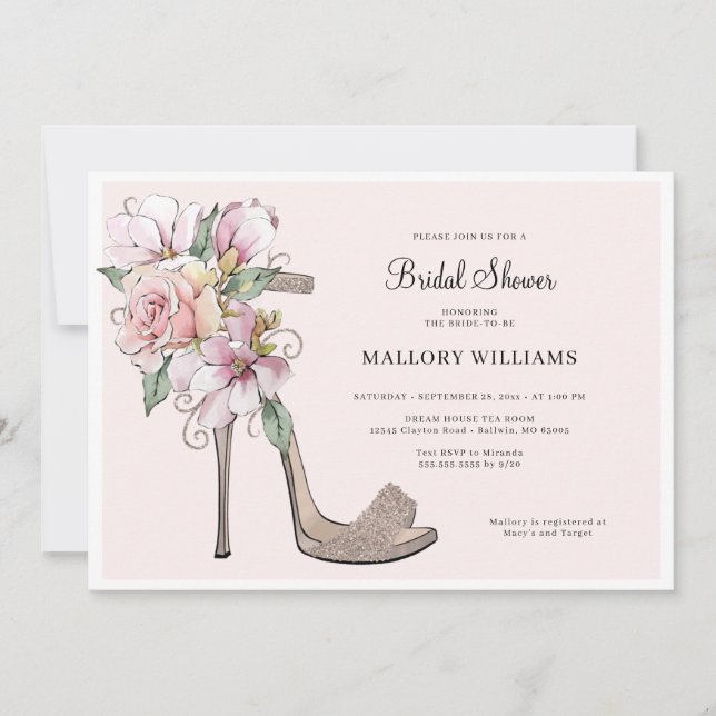 Floral Wedding Heels Bridal Shower Invitation (Front)
