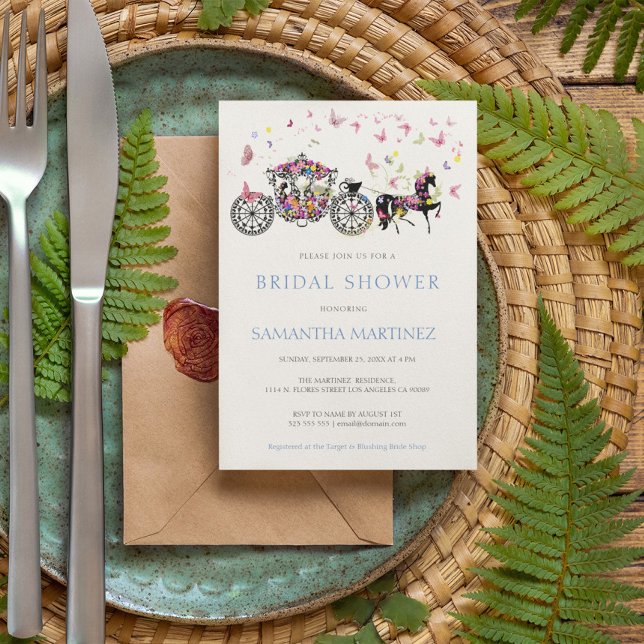Floral Wedding Horse Carriage Butterflies Bridal  Invitation (Creator Uploaded)
