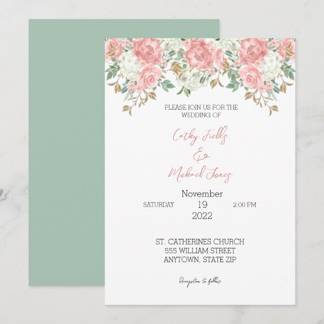 Floral wedding invitation (Front/Back)
