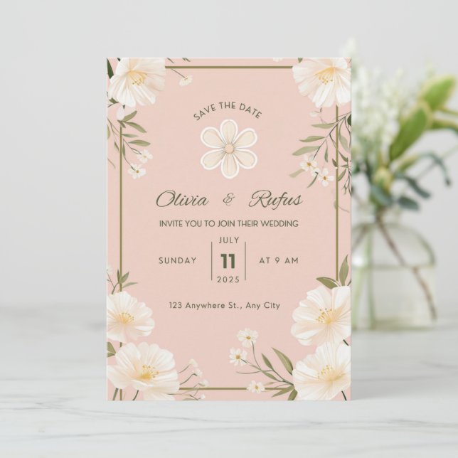 Floral wedding invitation  (Standing Front)