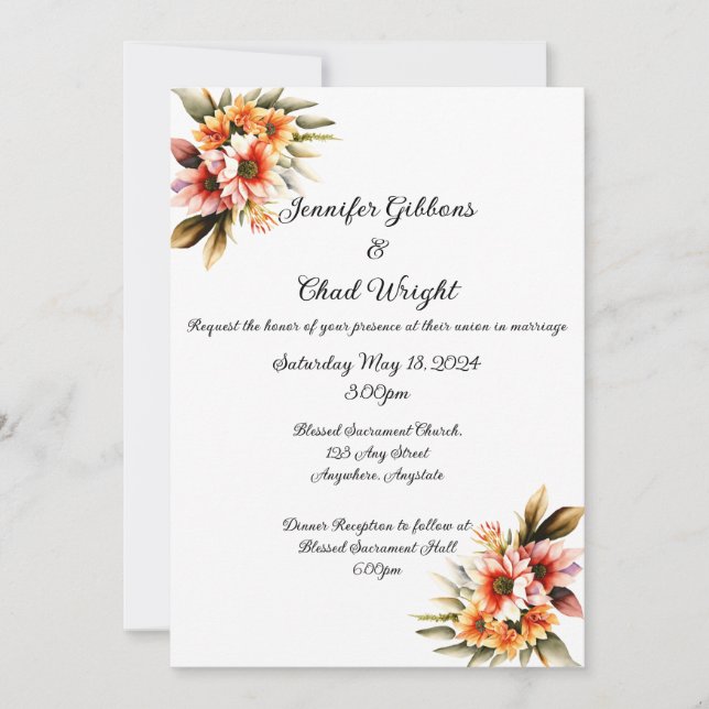 Floral Wedding Invitation, 5x7"  Invitation (Front)