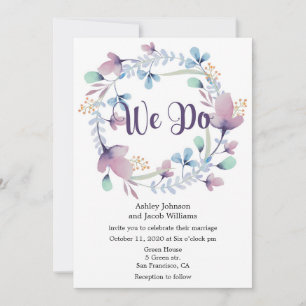 Floral wedding invitation. Blue and purple invite