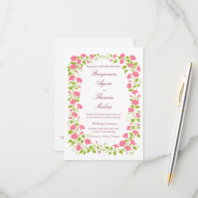 Floral Wedding Invitation Card (Front/Back In Situ)
