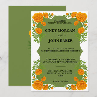 Floral Wedding Invitation Card - Marigold