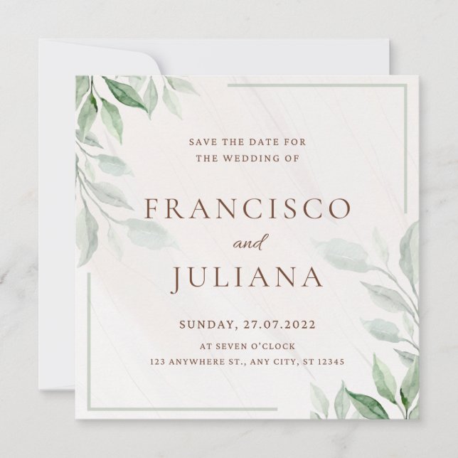 Floral wedding invitation Card Save The Date (Front)