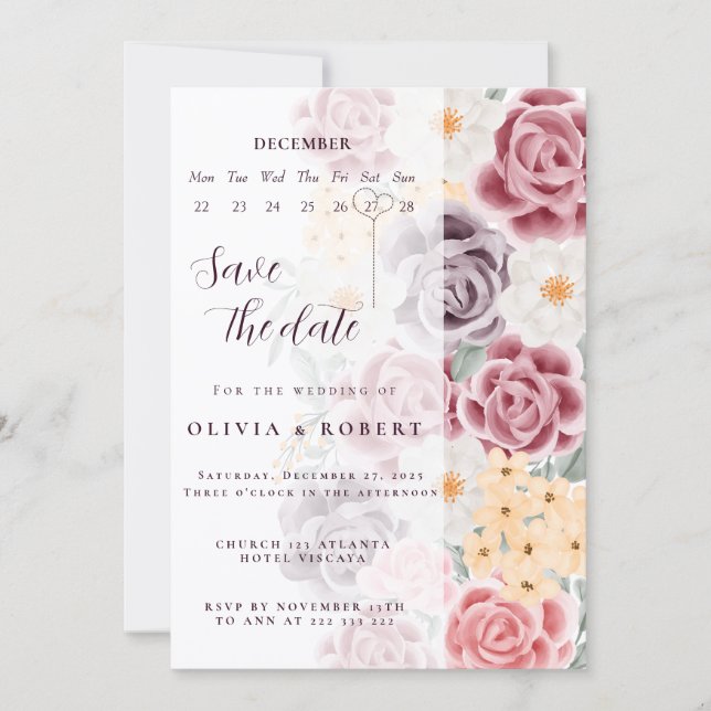 Floral wedding invitation combines romantic elegan (Front)
