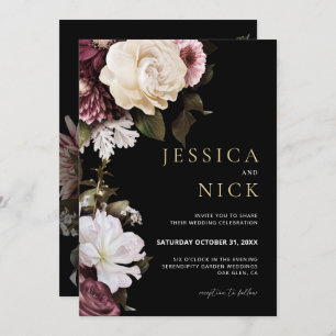 Floral Wedding Invitation, Dark Moody Wedding Invitation