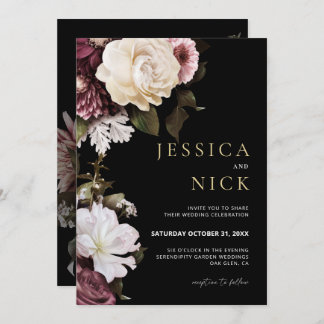 Floral Wedding Invitation, Dark Moody Wedding Invitation
