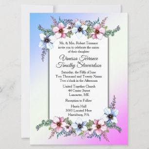 Floral Wedding Invitation Dual Blue / Pink