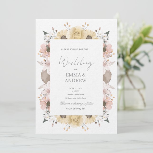 Floral Wedding Invitation – Elegant  (Standing Front)