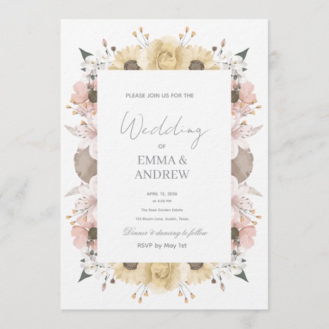 Floral Wedding Invitation – Elegant  (Front)
