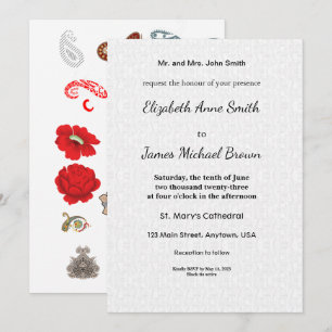 Floral Wedding Invitation Elegant Red Rose