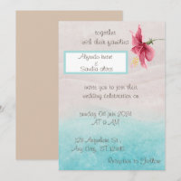 floral Wedding invitation in beige and bleu 