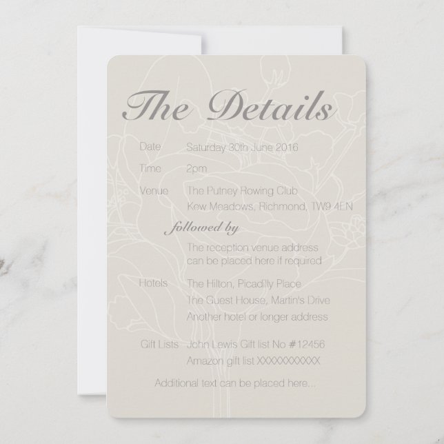 Floral Wedding Invitation Insert (Natural) (Back)